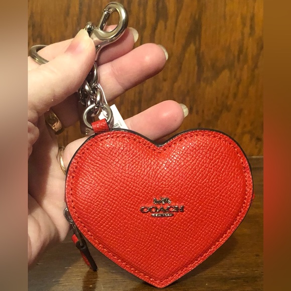 NWT-Coach-Heart ❤️ Bag Charm/Coin Purse-Keychain-Bright Poppy Red-$128 - Picture 1 of 9